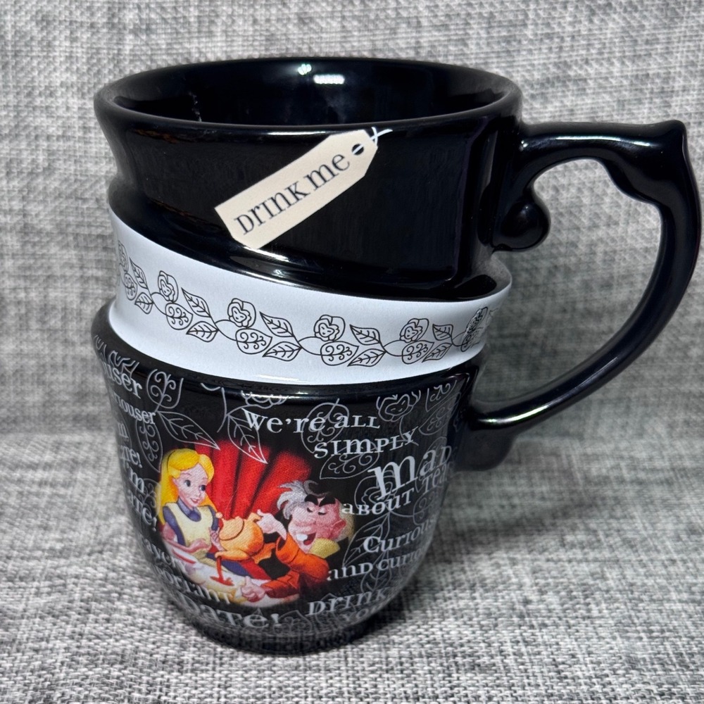 Disney Parks Alice in Wonderland Stacked Teacup Mug Black